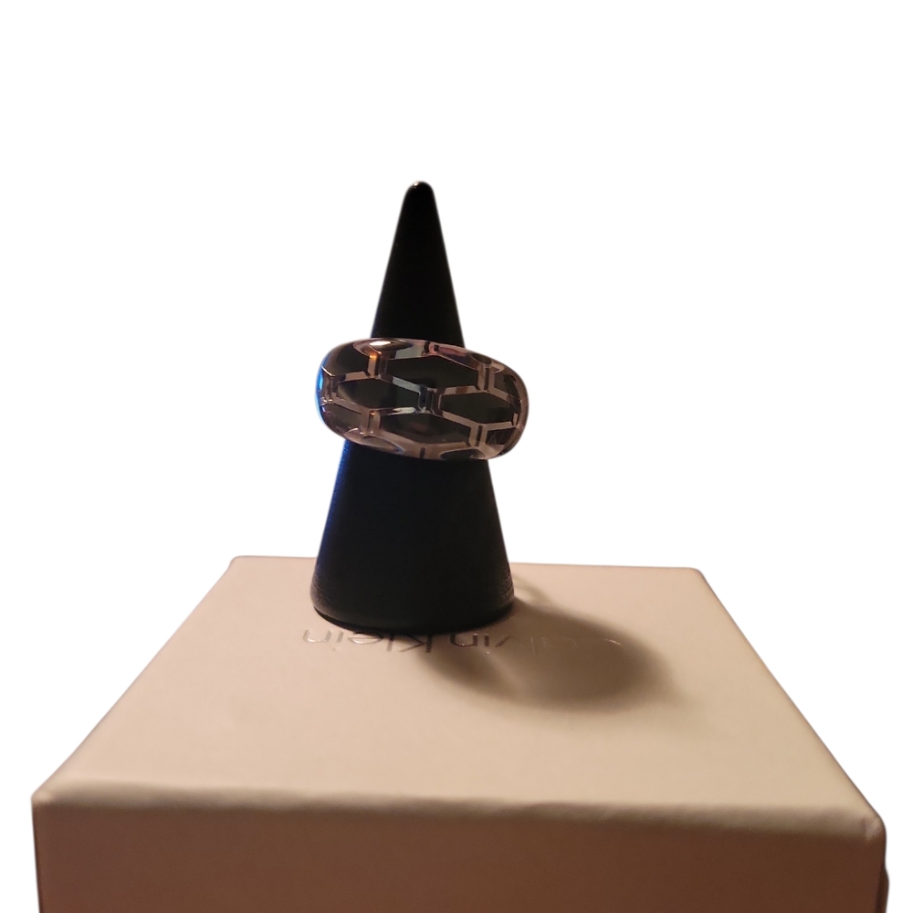 Calvin Klein Abstract Sst Wide Band Ring Geometric SZ 6